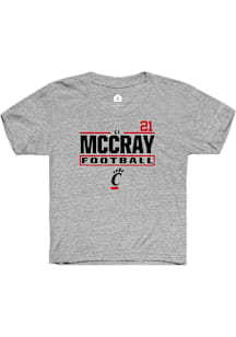 CJ McCray Cincinnati Bearcats Youth Grey NIL Stacked Box Player Tee
