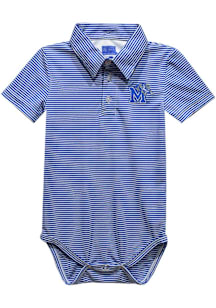 Vive La Fete Memphis Tigers Baby Blue Pencil Stripe Short Sleeve One Piece Polo