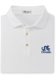 Mens White Drexel Dragons Performance Jersey Short Sleeve Polo Shirt
