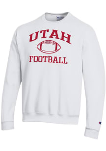 Champion Utah Utes Mens White Football Powerblend Long Sleeve Crew Sweatshirt
