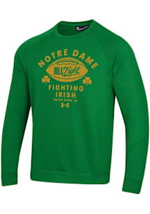 Under Armour Notre Dame Fighting Irish Mens Green Football Football Rival Long Sleeve Crew Sweatsh..