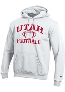 Champion Utah Utes Mens White Football Powerblend Long Sleeve Hoodie