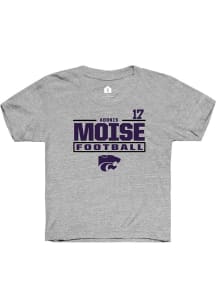 Adonis Moise Youth Grey K-State Wildcats NIL Stacked Box Short Sleeve Player T-Shirt
