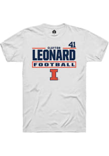 Clayton Leonard Rally Mens White Illinois Fighting Illini NIL Stacked Box Player T Shirt