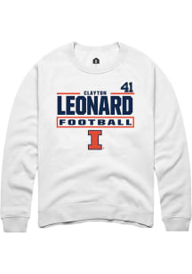 Clayton Leonard Rally Mens White Illinois Fighting Illini NIL Stacked Box Player Crew