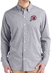 Cutter and Buck Utah Utes Mens Black Gingham LS Woven Long Sleeve Dress Shirt