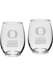 Oregon Ducks Class of 2025 Set of 2 Stemless Wine Glass - White