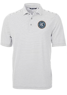 Cutter and Buck New York City FC Mens Grey Virtue Eco Pique Stripe Short Sleeve Polo
