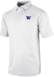 Columbia Washington Huskies Mens White Heat Seal Omni Wick Shotgun Short Sleeve Polo