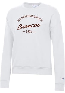 Womens Western Michigan Broncos White Champion Arch Powerblend Crew Sweatshirt