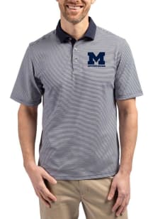 Mens Michigan Wolverines Blue Cutter and Buck Letterwinners M Club Virtue Eco Pique Micro Stripe S..