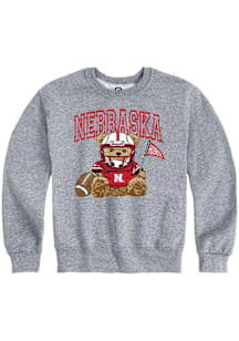 Summit Sportswear Nebraska Cornhuskers Youth Grey Bear Necessities Long Sleeve Crew Sweatshirt