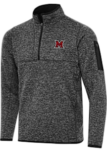 Antigua Miami RedHawks Mens Black Fortune Long Sleeve Qtr Zip Pullover