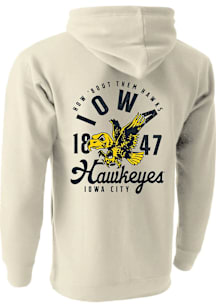 Iowa Hawkeyes Mens Oatmeal Mascot Overlay Long Sleeve Hoodie
