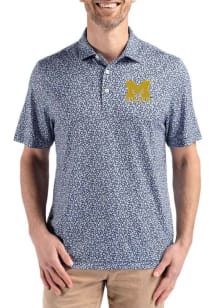 Mens Michigan Wolverines Blue Cutter and Buck Letterwinners M Club Pike Flora Short Sleeve Polo Sh..