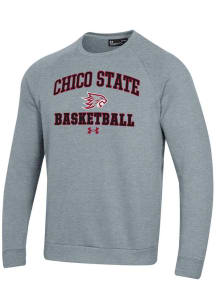 Under Armour CSU Chico Wildcats Mens Grey Basketball Rival Long Sleeve Crew Sweatshirt