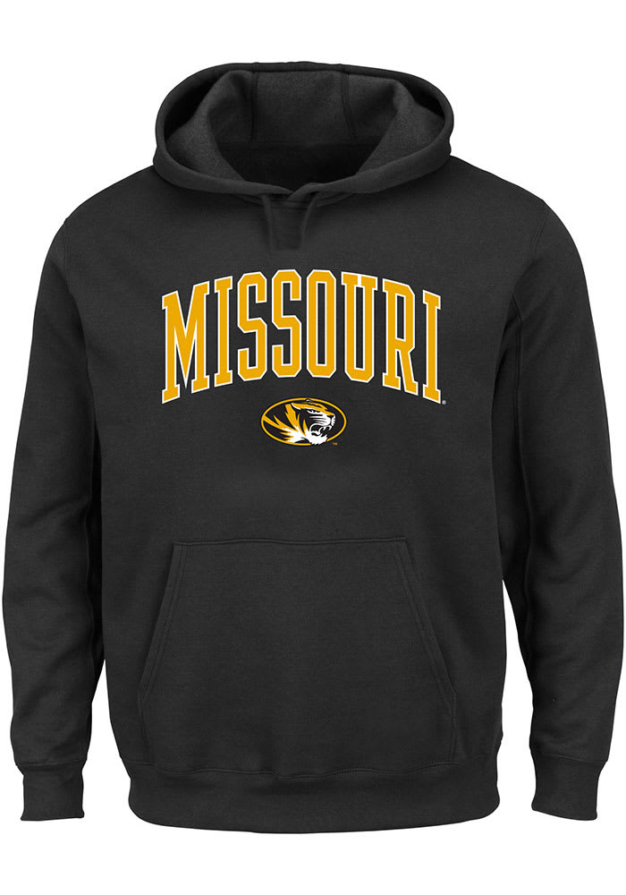 Missouri Tigers Mens Black Arch Mascot Big and Tall Hooded Sweatshirt