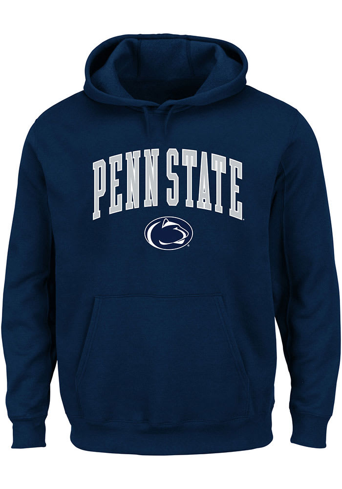 Penn State Nittany Lions Mens Navy Blue Arch Mascot Big and Tall Hooded Sweatshirt