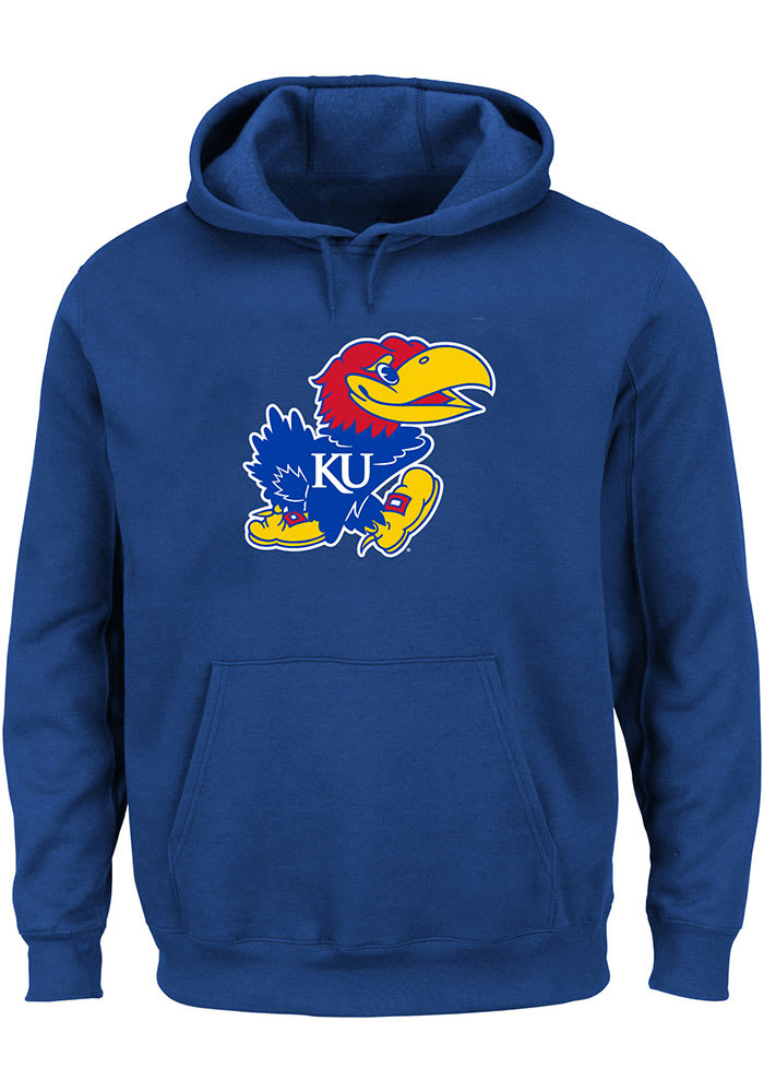 Kansas Jayhawks Mens Blue Primary Logo Big and Tall Hooded Sweatshirt