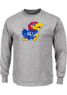 Kansas Jayhawks Mens Grey Primary Logo Big and Tall Long Sleeve T-Shirt