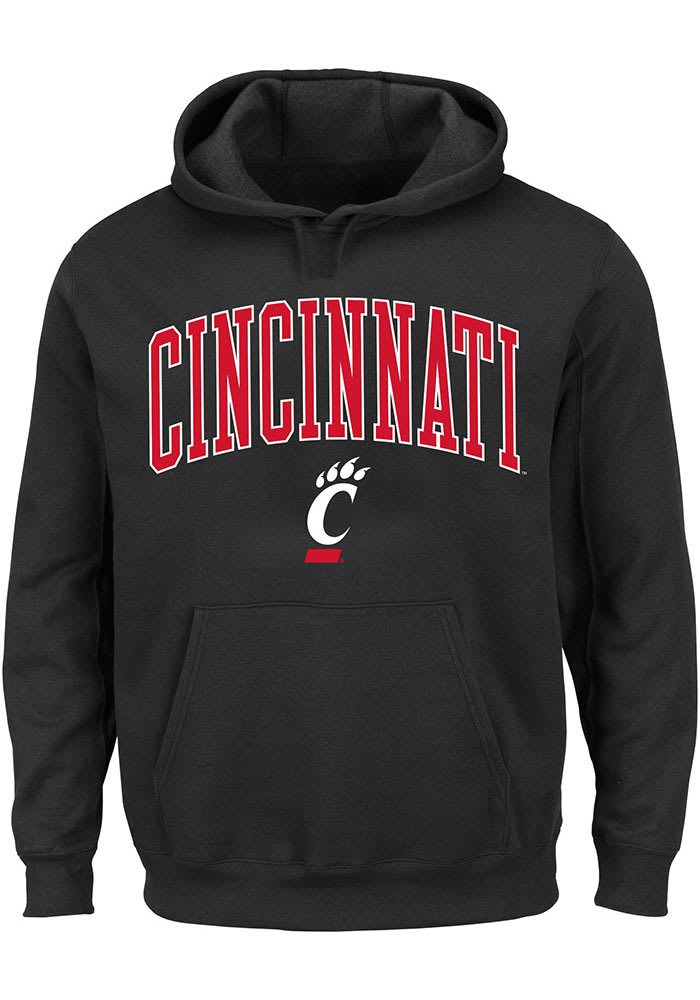 Cincinnati Bearcats Mens Black Arch Mascot Big and Tall Hooded Sweatshirt