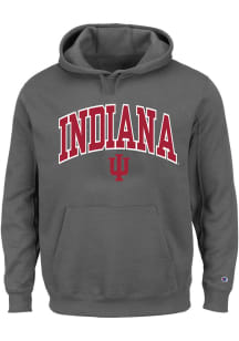 Indiana Hoosiers Mens Charcoal Arch Mascot Big and Tall Hooded Sweatshirt