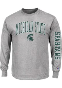 Michigan State Spartans Mens Grey Arch Mascot Big and Tall Long Sleeve T-Shirt