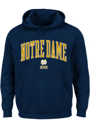 Notre Dame Fighting Irish Mens Navy Blue Arch Mascot Big and Tall Hooded Sweatshirt