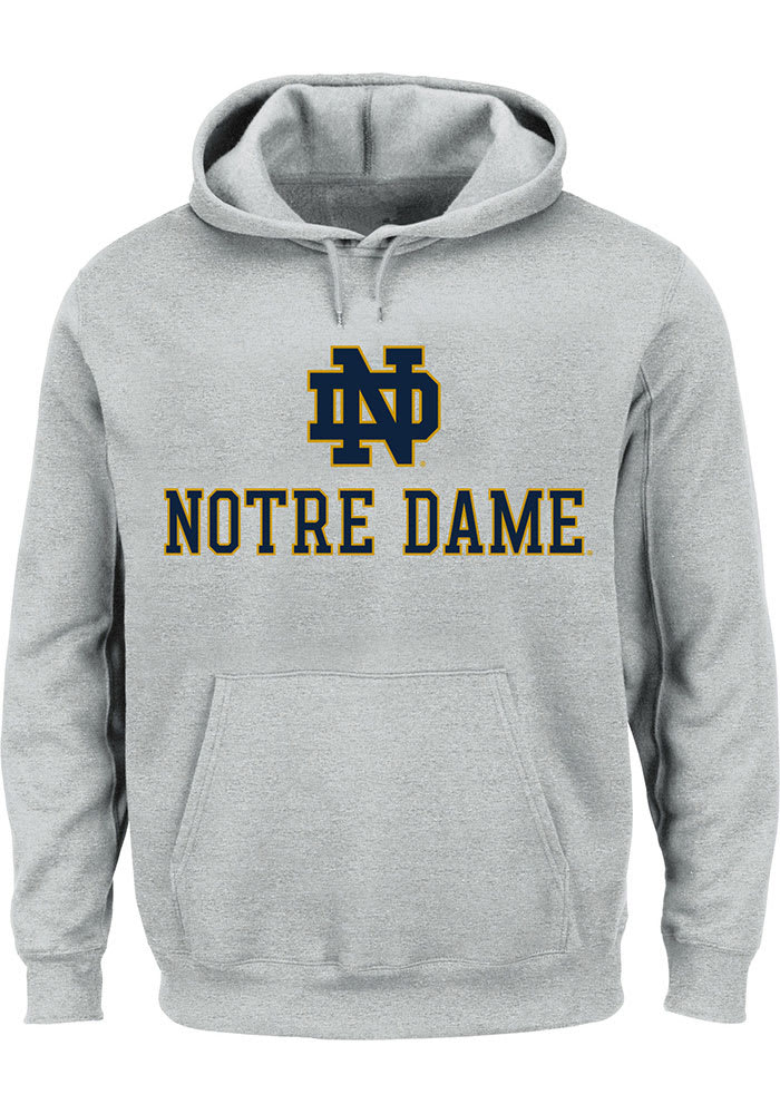 Notre Dame Fighting Irish Mens Grey Name Drop Big and Tall Hooded Sweatshirt