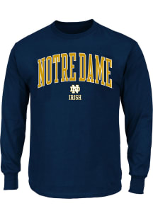 Notre Dame Fighting Irish Mens Navy Blue Arch Mascot Big and Tall Long Sleeve T-Shirt