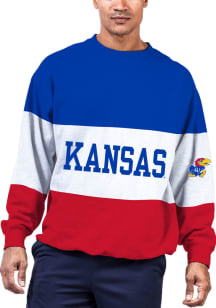 Kansas Jayhawks Mens Blue Color Blocked Big and Tall Crew Sweatshirt