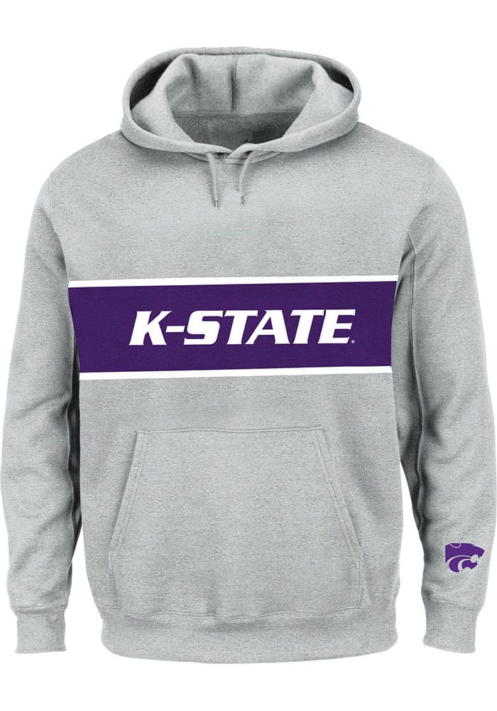 K-State Wildcats Mens Grey French Terry Pieced Body Big and Tall Hooded Sweatshirt