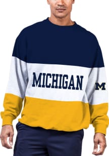 Michigan Wolverines Mens Navy Blue Color Blocked Big and Tall Crew Sweatshirt