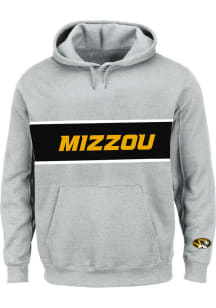 Missouri Tigers Mens Grey French Terry Pieced Body Big and Tall Hooded Sweatshirt