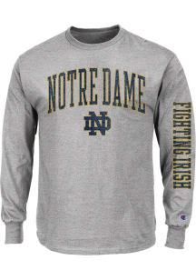 Notre Dame Fighting Irish Mens Grey Arch Mascot Big and Tall Long Sleeve T-Shirt