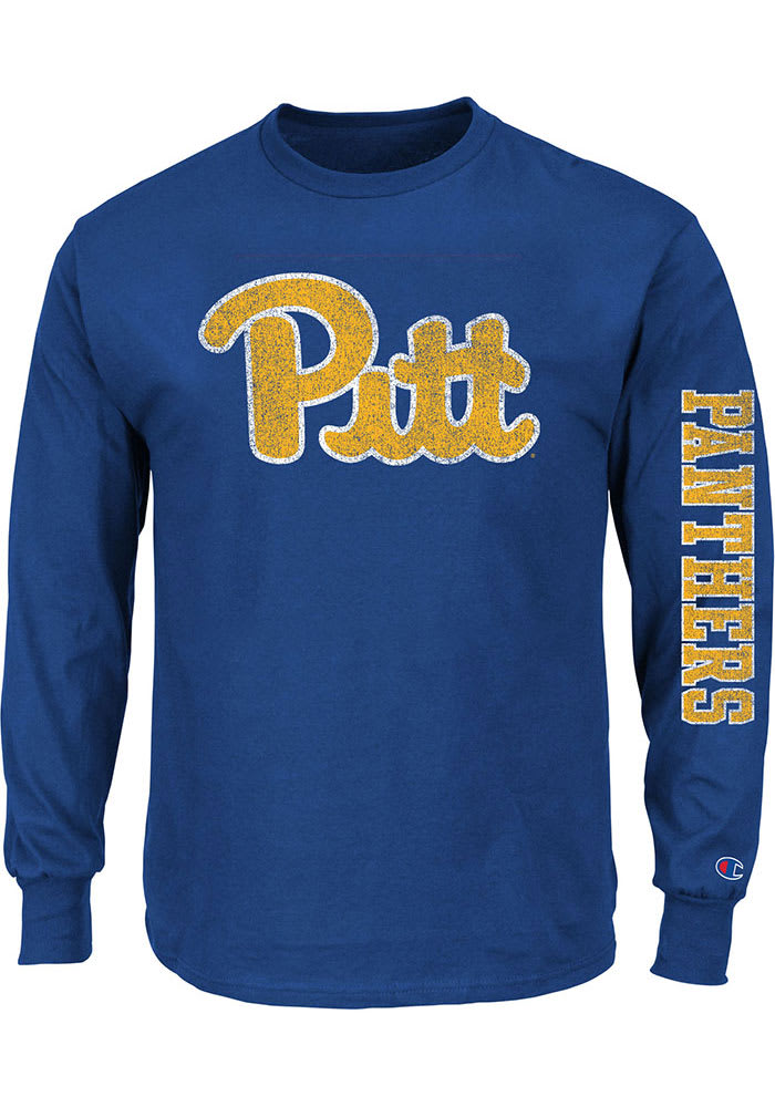 Pitt Panthers Mens Blue Arch Mascot Big and Tall Long Sleeve T-Shirt