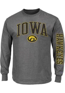 Iowa Hawkeyes Mens Charcoal Arch Mascot Big and Tall Long Sleeve T-Shirt