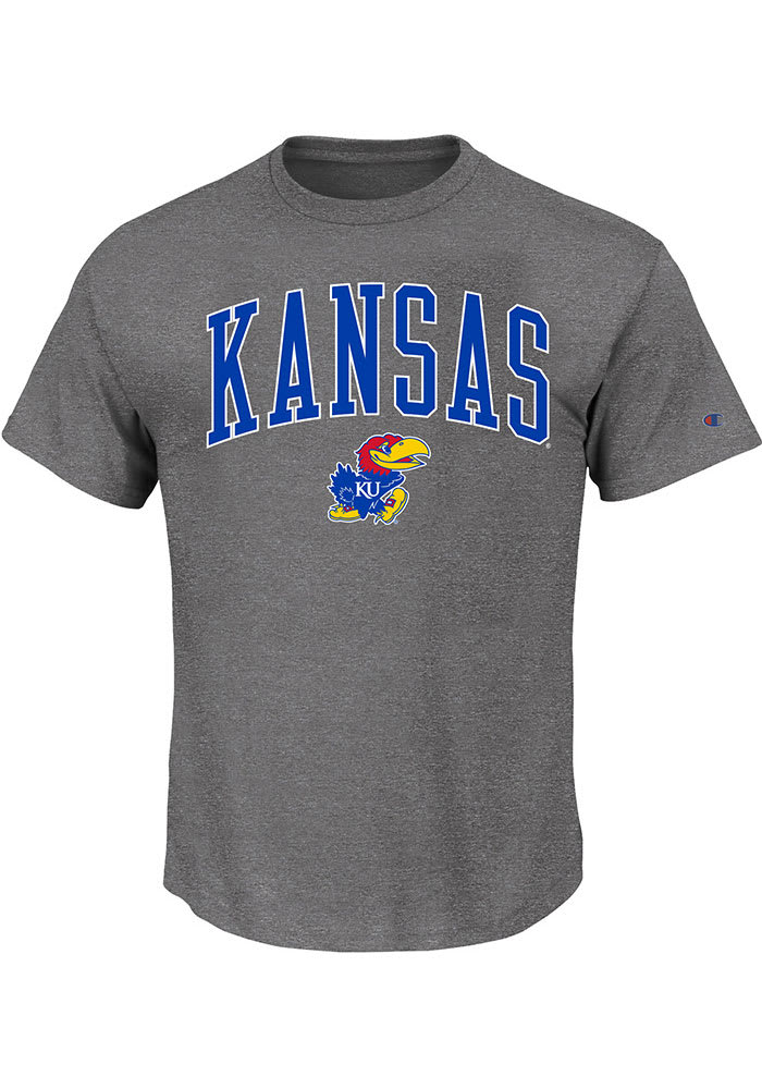 Kansas Jayhawks Mens Charcoal Arch Mascot Big and Tall T-Shirt
