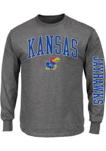 Kansas Jayhawks Mens Charcoal Arch Mascot Big and Tall Long Sleeve T-Shirt