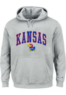 Kansas Jayhawks Mens Grey Arch Mascot Big and Tall Hooded Sweatshirt