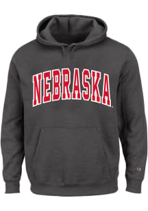 Nebraska Cornhuskers Mens Charcoal Arch Twill Big and Tall Hooded Sweatshirt