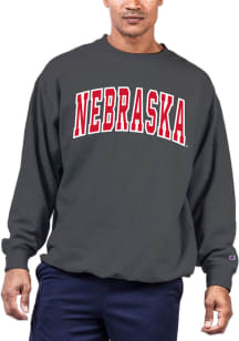 Nebraska Cornhuskers Mens Charcoal Arch Twill Big and Tall Crew Sweatshirt