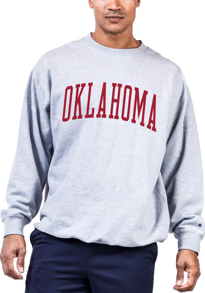 Oklahoma Sooners Mens Grey Reverse Weave Arch Name Big and Tall Crew Sweatshirt