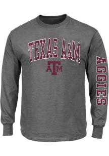 Texas A&amp;M Aggies Mens Charcoal Arch Mascot Big and Tall Long Sleeve T-Shirt