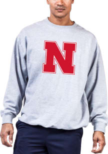 Nebraska Cornhuskers Mens Grey Primary Logo Big and Tall Crew Sweatshirt