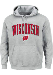 Mens Grey Wisconsin Badgers Arch Mascot Big and Tall Hooded Sweatshirt