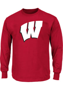 Mens Red Wisconsin Badgers Primary Logo Big and Tall Long Sleeve T-Shirt