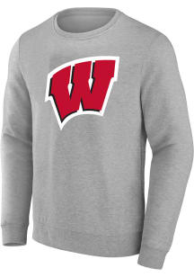 Mens Grey Wisconsin Badgers Primary Logo Big and Tall Crew Sweatshirt