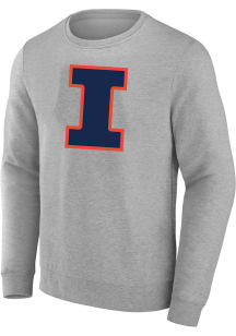Mens Grey Illinois Fighting Illini Primary Logo Big and Tall Crew Sweatshirt