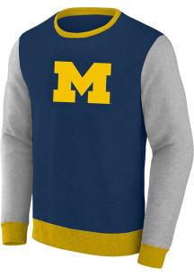 Mens Navy Blue Michigan Wolverines Contrast Big and Tall Crew Sweatshirt